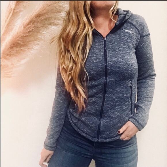 NEW PUMA Blue Zip Up Warm Cell Textured Workout Hoodie Jacket Sweatshirt XS - Picture 1 of 8